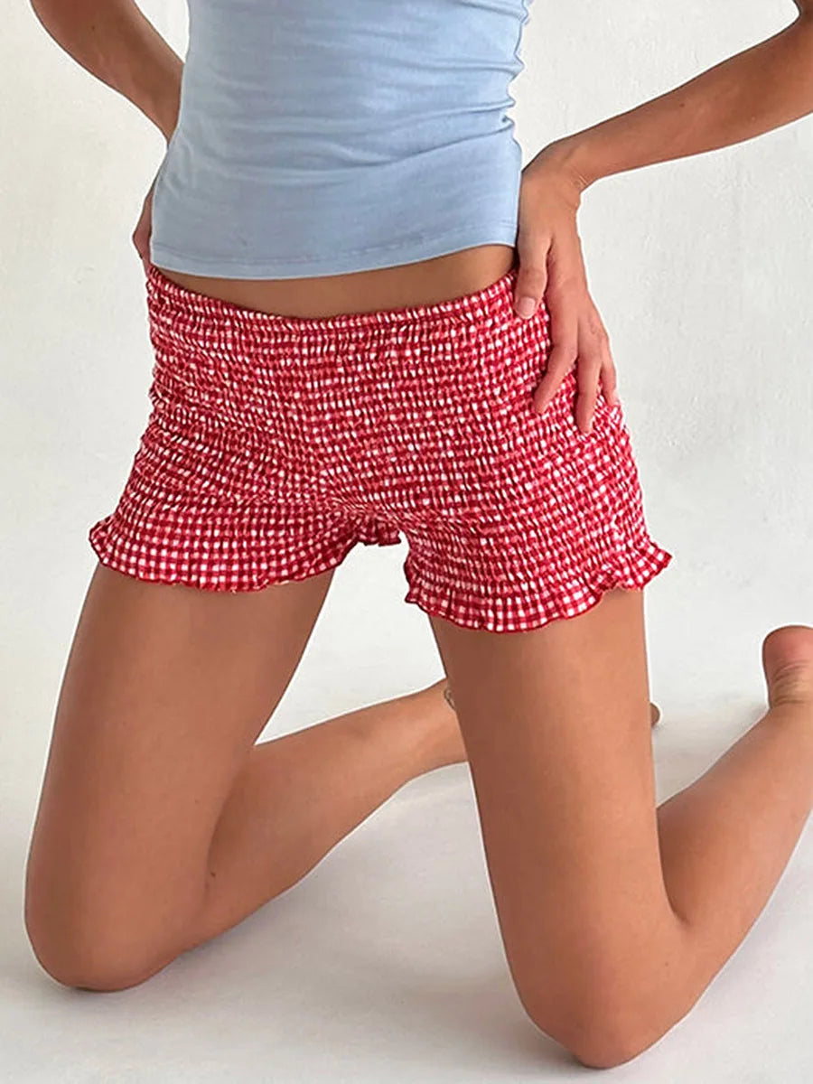 hirigin Women Casual Lounge Shorts Sexy Low Waist Smocked Micro Shorts Shirred Mini Shorts Summer Y2k Pajama Shorts.