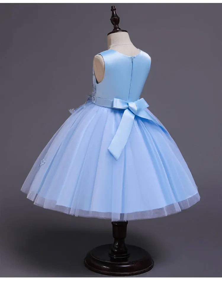 Elegantes Kleid für Mädchen, Abend, Hochzeit, Schmetterlingsapplikationen, Netzstoff, Prinzessinnenkleid für Kinder, Geburtstagsfeier, Abschlussball, Performance-Kleid.