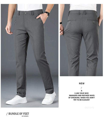 2025 Spring Autumn New Men's Straight Casual Pants Business Fashion Khaki Grey Red Black Solid Color Trousers Plus Size 38 40