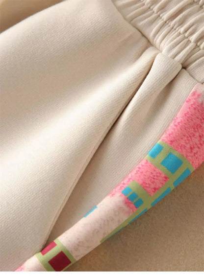 Frühling Herbst frauen Kleidung Set Gedruckt Doppel-Reißverschluss Jacke + hohe Taille Elastische Kordelzug Breite Bein Hosen Sport zwei-Stück Set