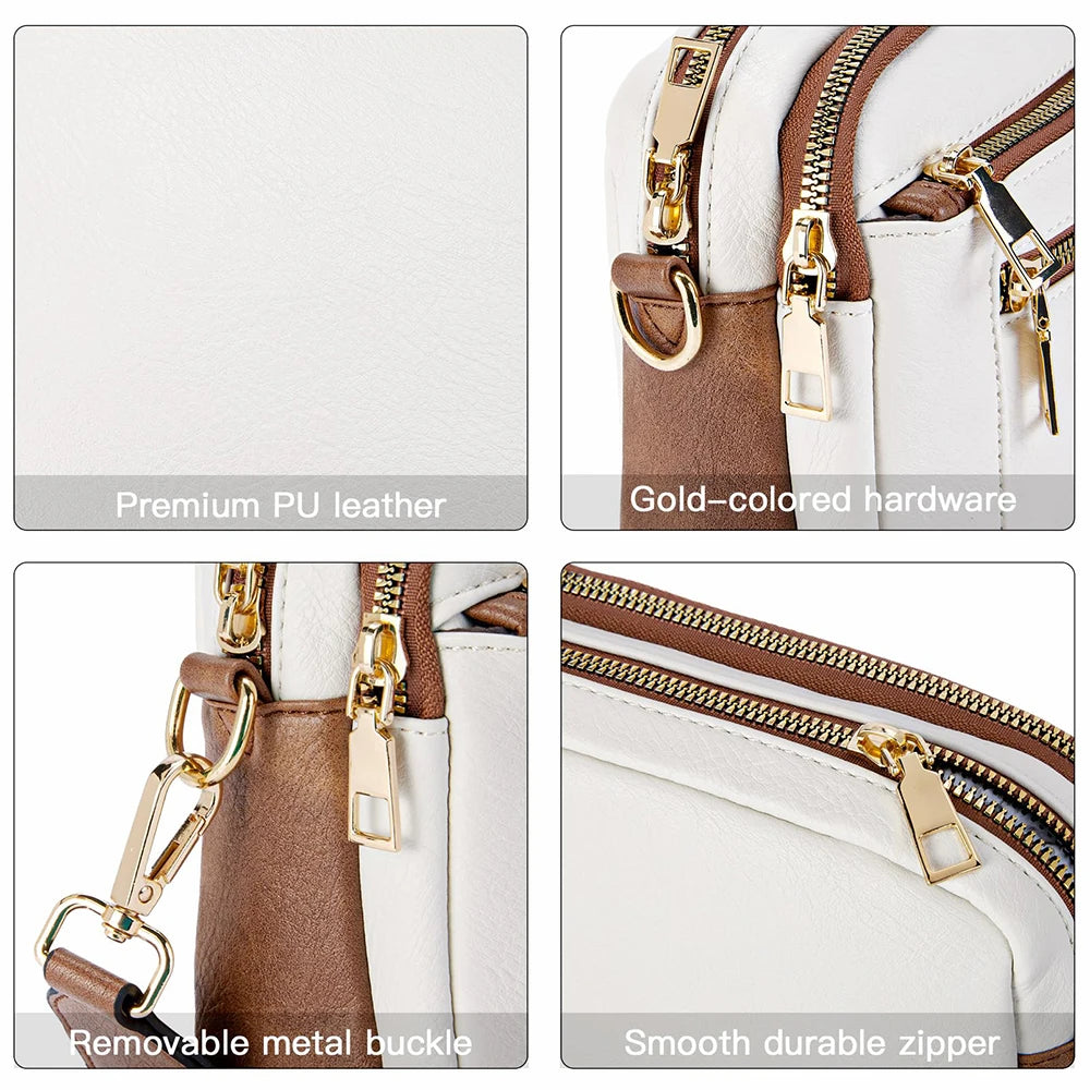 Stylish Wide Strap Shoulder Bag Women's Multiple Pockets Faux Leather Crossbody Bags Adjustable Strap  Travel Handbag Purse.