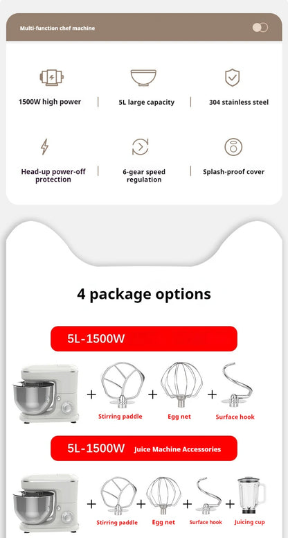 10L Chef machine and noodle machine, stainless steel bowl, high-power egg beater, noodle mixer, egg beater.