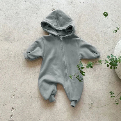 2024 Baby Kapuze Reiß verschluss Bodysuit Neugeborene Jungen und Mädchen Bergsteiger Anzug einfarbig Bodysuit Long Fit Sport Kletter anzug