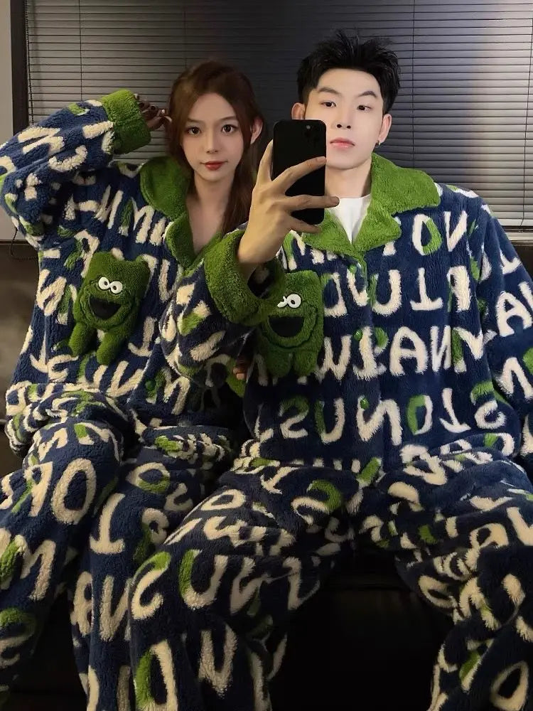 Winter Fleece-gefüttert Verdickte Korallen Fleece Pyjamas Für Männer Lange Plüsch Geeignet Für Oberbekleidung Hause Tragen Paar Pyjamas Set für.