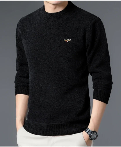 Luxury high-end round neck sweater men's winter trend brand embroidered Korean version casual plush warm thick knitted pullover