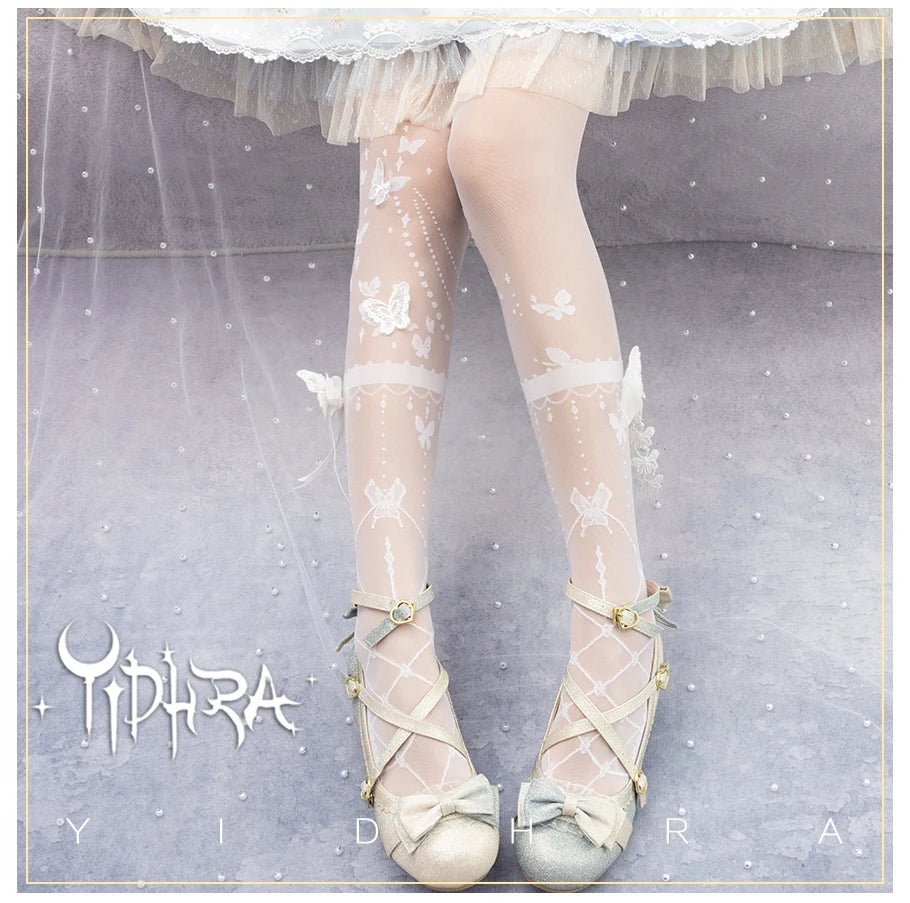 Butterfly at Night ~ Sweet Lolita Tights Sheer Wedding Pantyhose for Summer by Yidhra.