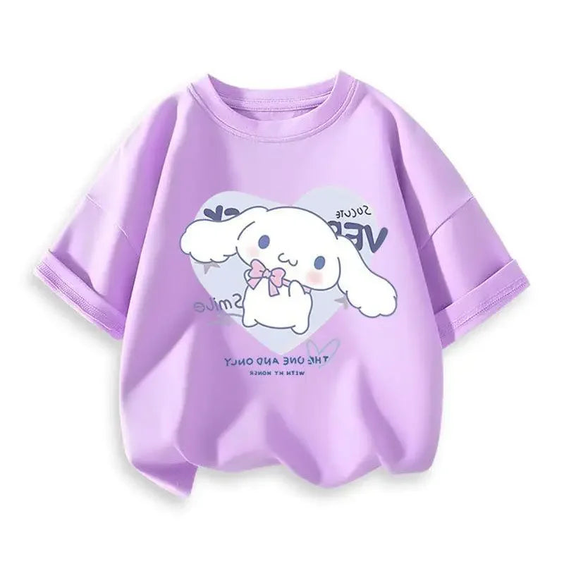 2024 New Summer COTTON T shirt Girls Boys Cinnamoroll T shirt Cartoon Print Kids T-Shirts Children Girls Tops Clothes.