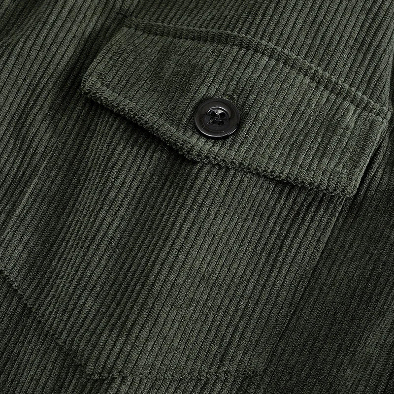 Men's Corduroy Jacket Stand-up Collar Slim Fit Retro Multi-pocket Workwear Commuter Coat for Spring And Autumn