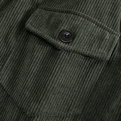 Men's Corduroy Jacket Stand-up Collar Slim Fit Retro Multi-pocket Workwear Commuter Coat for Spring And Autumn