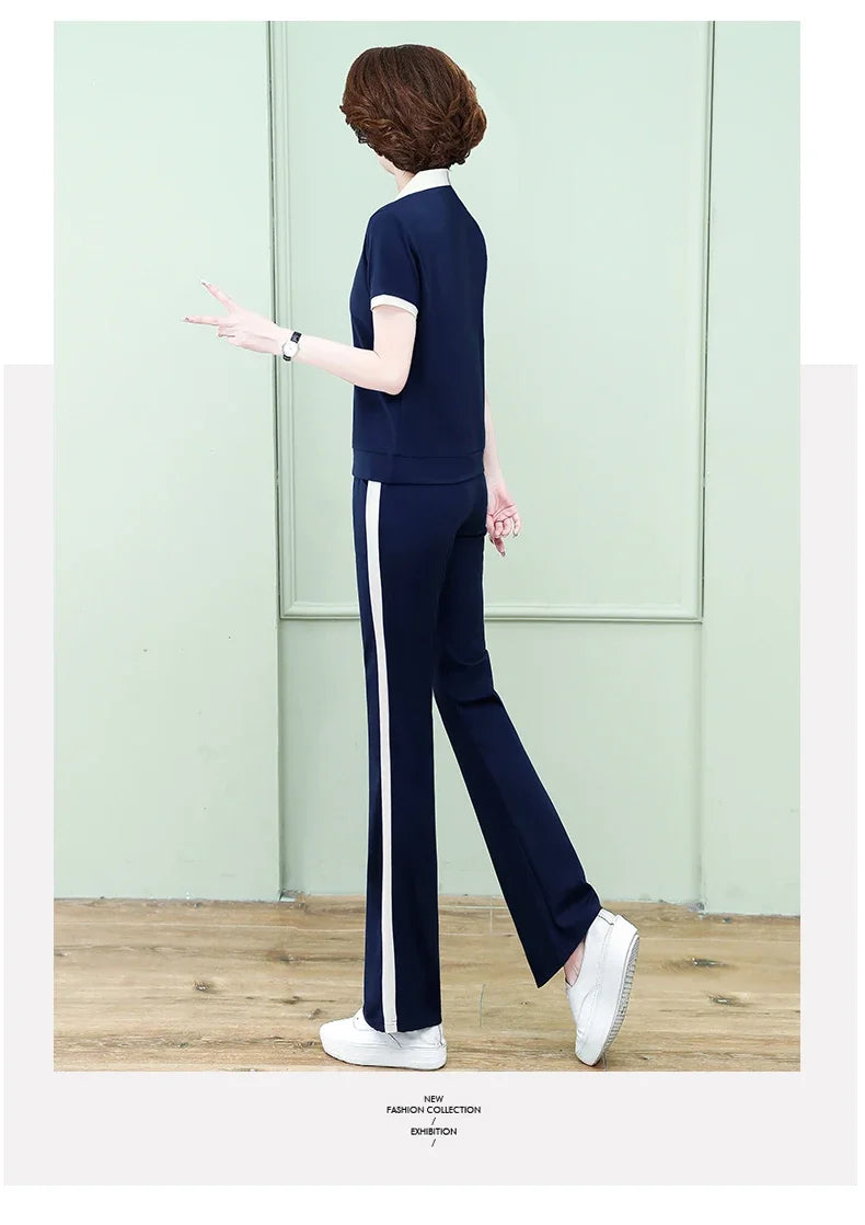 Casual Breathable Short Sleeve Sportswear Set for Middle-Aged Mothers Fashionable Summer Clothing Grandmother Style