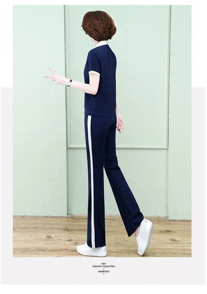 Casual Breathable Short Sleeve Sportswear Set for Middle-Aged Mothers Fashionable Summer Clothing Grandmother Style