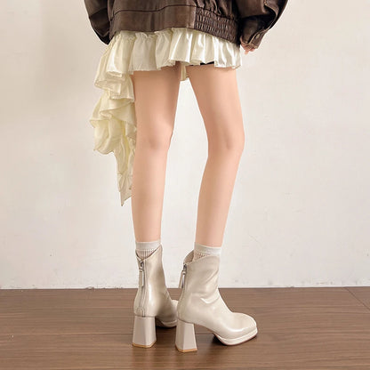 Winter Fashion Square Toe High Heel Women Ankle Boots Street Style Banquet Party Mordern Short Booties Zapatos De Muje.