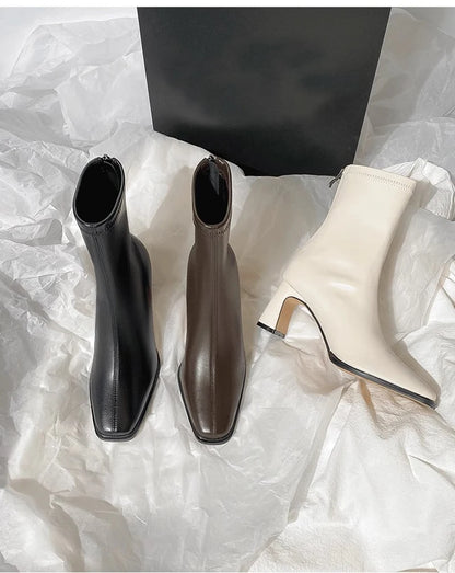 Vintage Warm Cotton Women Ankle Boots Fashion Elegant Square Toe Shoes Autumn Winter Thick Heel Women's Short Booties.