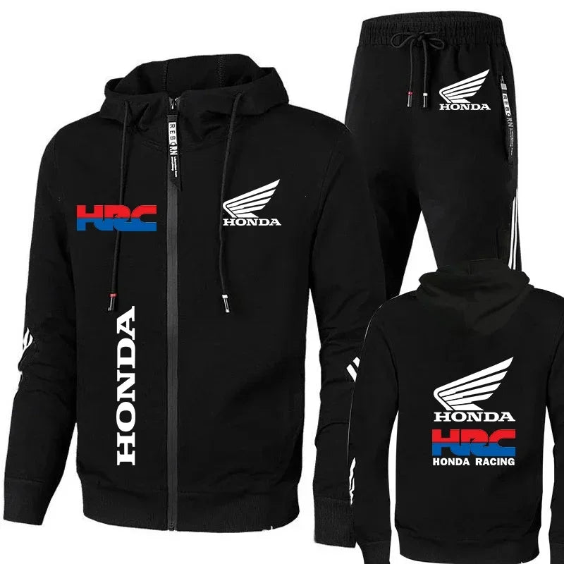 Honda Hoodie Sets Men's Clothing Honda Red Wings And HRC Logo Print Tracksuit Men Autumn Zip Up Hoodies+Pant Sets Men Honda Coat.