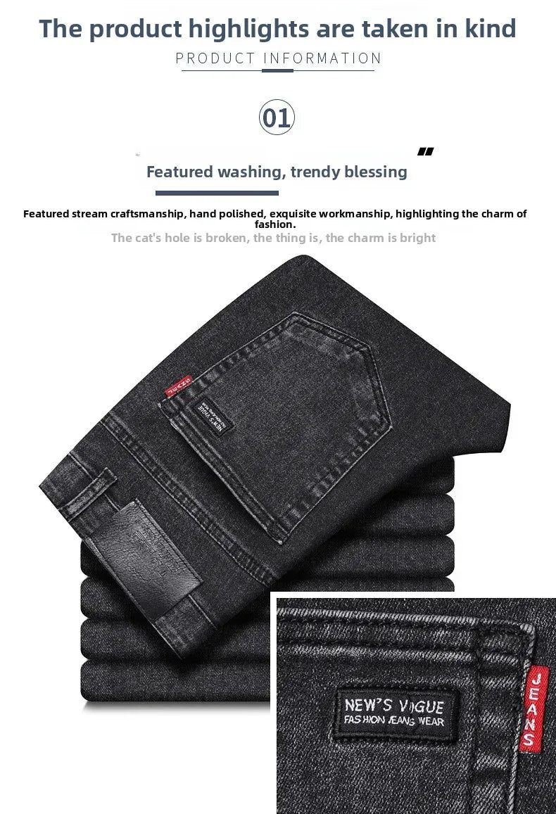 Slim Fit Casual Men's Jeans Youth Straight Leg Regular Business Elastic Long Trousers Autumn New Arrival from Mainland China.