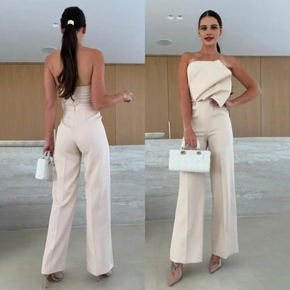 Soft Breathable Jumpsuit Elegant Women's Strapless Jumpsuit Stylish Off Shoulder Romper with High Waist Wide Leg Chic for Women.