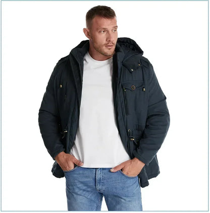 Men's Jacket WINTER USA SIZE Large SIZE Lamb Fleece JACKETS Hooded Cotton Thickened Multi Pocket Casual Mid length Coat