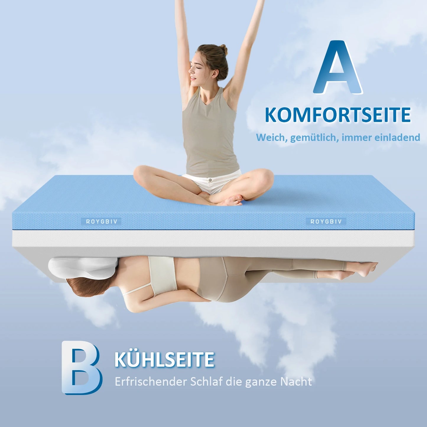Komfortschaummatratze 18 cm, wendbar, Memory-Schaum, kühlender Bezug, Härte H3/H4, 18 cm hoch, 7-Zonen Unterstützung