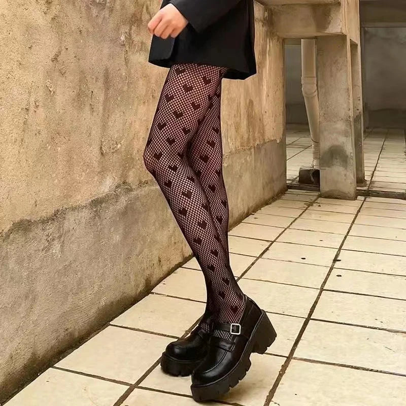 Gothic Women Lolita Leggings Hollowed Out Mesh retro Girls Stockings Japanese Bottomed Lace Pantyhose Floral Rattan Black Tights