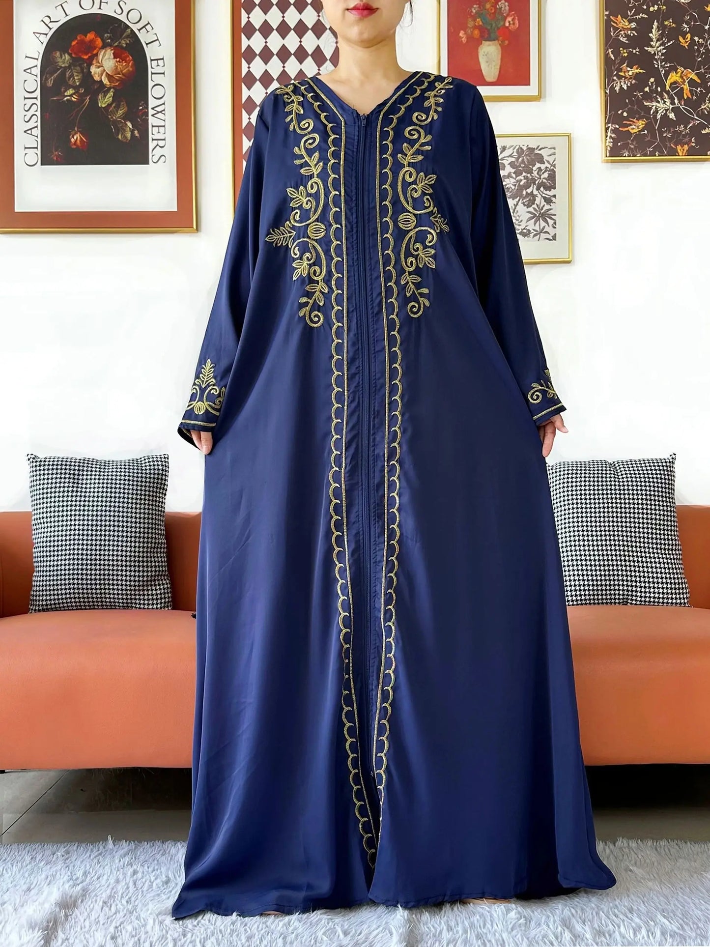 2025 New Elegant Women Abaya Long Sleeve Chiffon Loose Open Abaya Muslim Islamic Clothing Cardigan Style for Special Occasions.