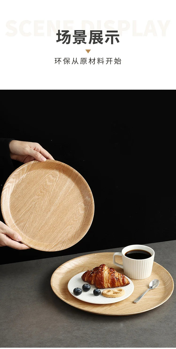 Wooden Dinner Plate Round Dessert Plate Wood Plate Coffee Cake Tray Bakery Bread Display Tray Kitchen Tableware Accessories.