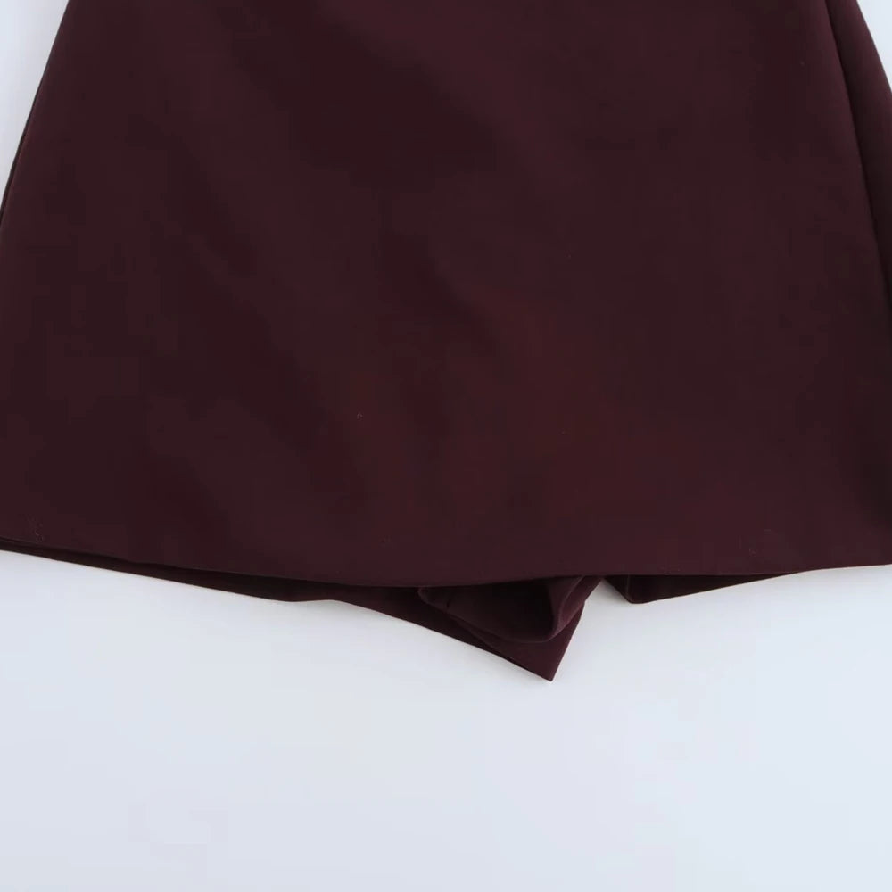 High Waist Solid Skort for Women Fashion Side Zipper Female Shorts Skirts Mujer.