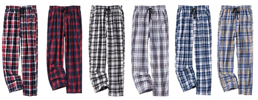 3Pcs Men's 100% Cotton Plaid Pajama Sleeping Pants, Long Plaid Print Sleepwear Pajama Pants with Elastic Waist Homewear.