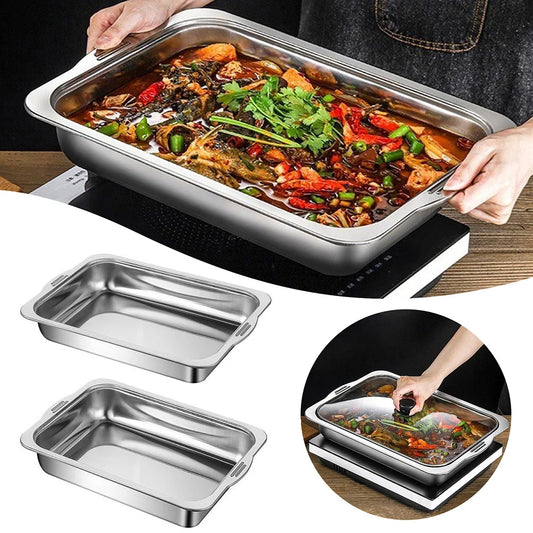 Large Capacity Stainless Steel Fish Deep Plate Both Gas and Induction Cooker BBQ Fried Beef Food Tray Seafood Dish Bbq Plate.