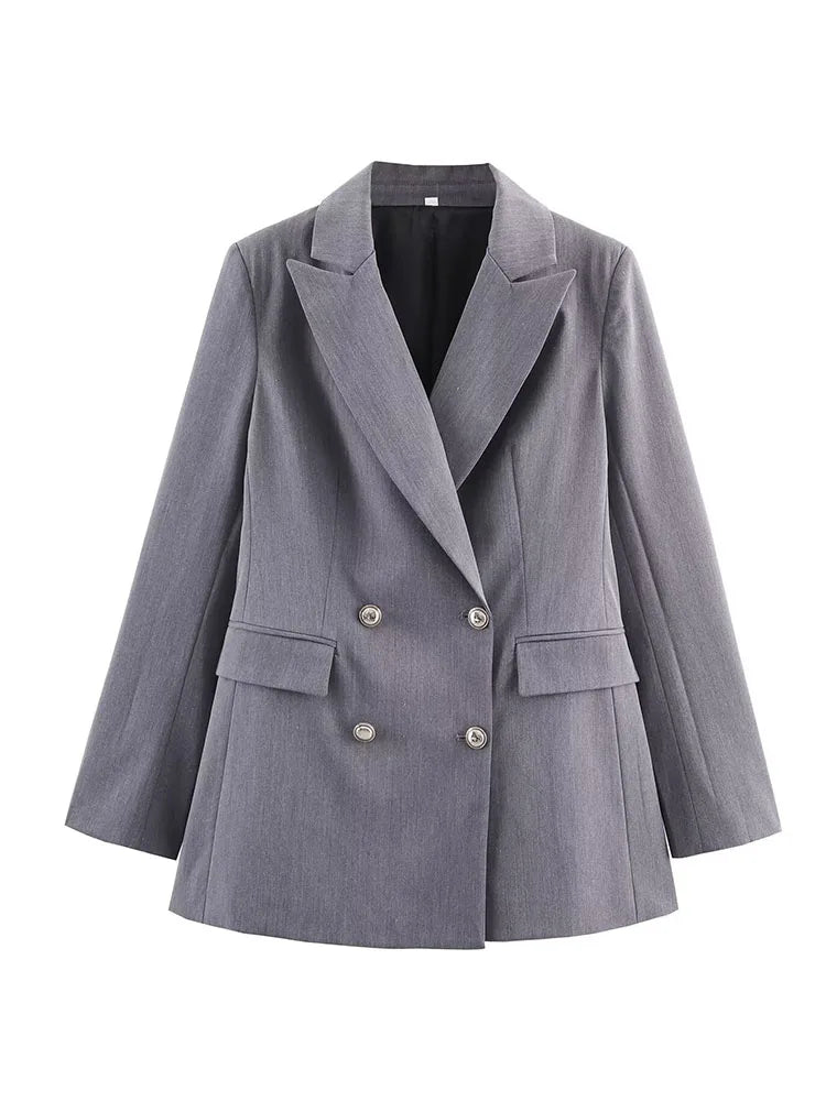 HH Frau Mode Vielseitige Lange Ärmel Zweireiher Tasche Dekoration Blazer + High Street Casual Pendeln Hose 2-teiliges Set