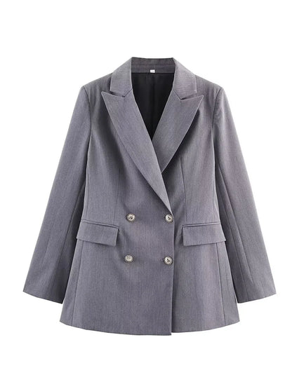 HH Frau Mode Vielseitige Lange Ärmel Zweireiher Tasche Dekoration Blazer + High Street Casual Pendeln Hose 2-teiliges Set