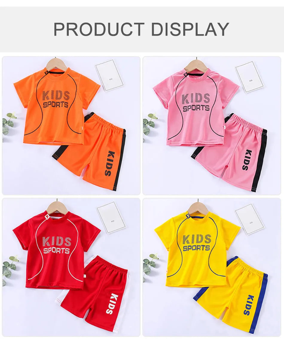 Kids Clothes Set Boy Girl Shorts and Short Sleeves Summer Clothing Sport Casual Children Top and Bottom Clothes Set.