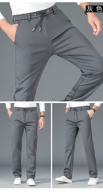 10XL Big Size Men's Summer Casual Pants Straight Fit Elastic Waist Trouser Male Classic Office Plus Large Stretch Zipper Pocket.