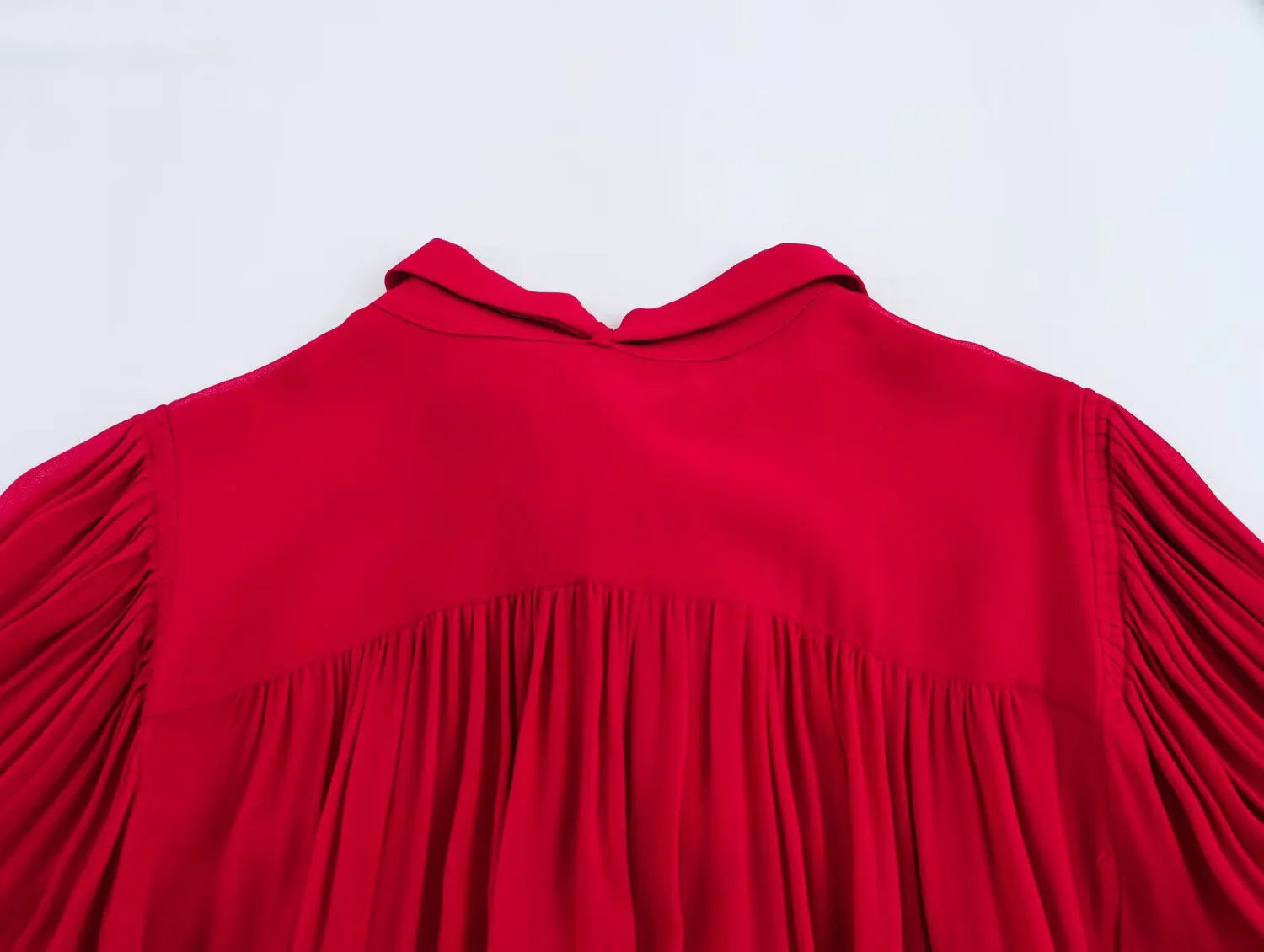 DEEABAE Bow Ribbon Red Chiffon Shirt Women's Early Spring New French Style High-end Temperament Age-reducing Top.