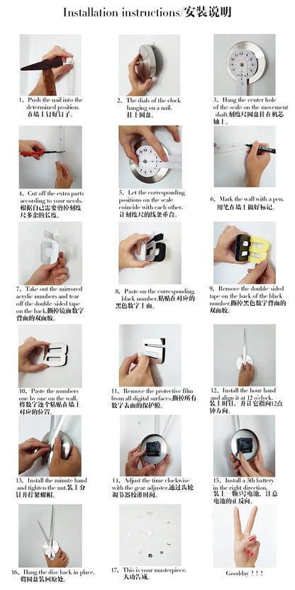 1 stücke Große größe kreative DIY wanduhren mode 3D dekorationen wanduhr Europäischen wand aufkleber uhr stille moderne dekor