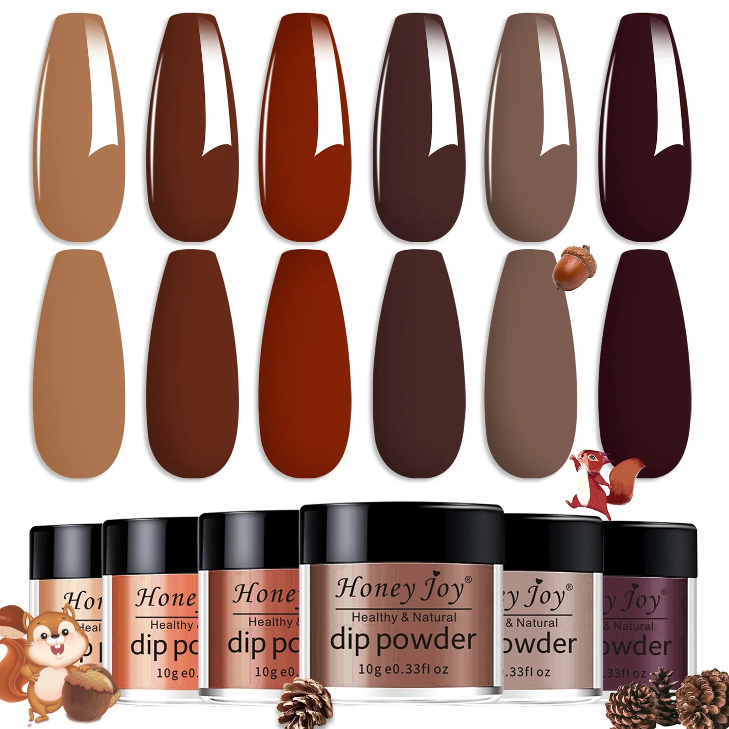 6 colors Dip Powder Set Brown Coffe Color Nail Powder Dipping Nail Powder Nail Art Manicure DIY Salon No Need Lamp Cure.