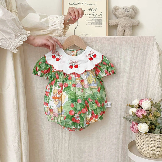 0-2 Jahre Baby Mädchen Kleidung Peter Pan Kragen Kleinkind Mädchen Body & One Piece Bunny Print Baby Mädchen Kleidung