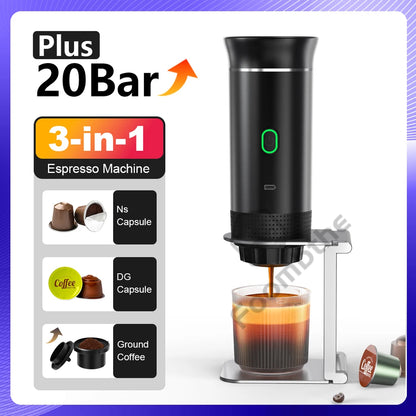 Wireless Electric Portable Espresso Coffee Machine for Car & Home Camping Coffee Maker 3-in-1 Capsule Powder Travel Coffee Maker.