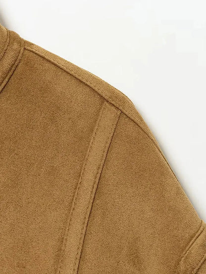 Frauen 2025, doppelseitig zu tragen, Lammsamtmantel, Damenmode, Stehkragen, einreihige Tasche, kurze Jacke, Damenoberbekleidung