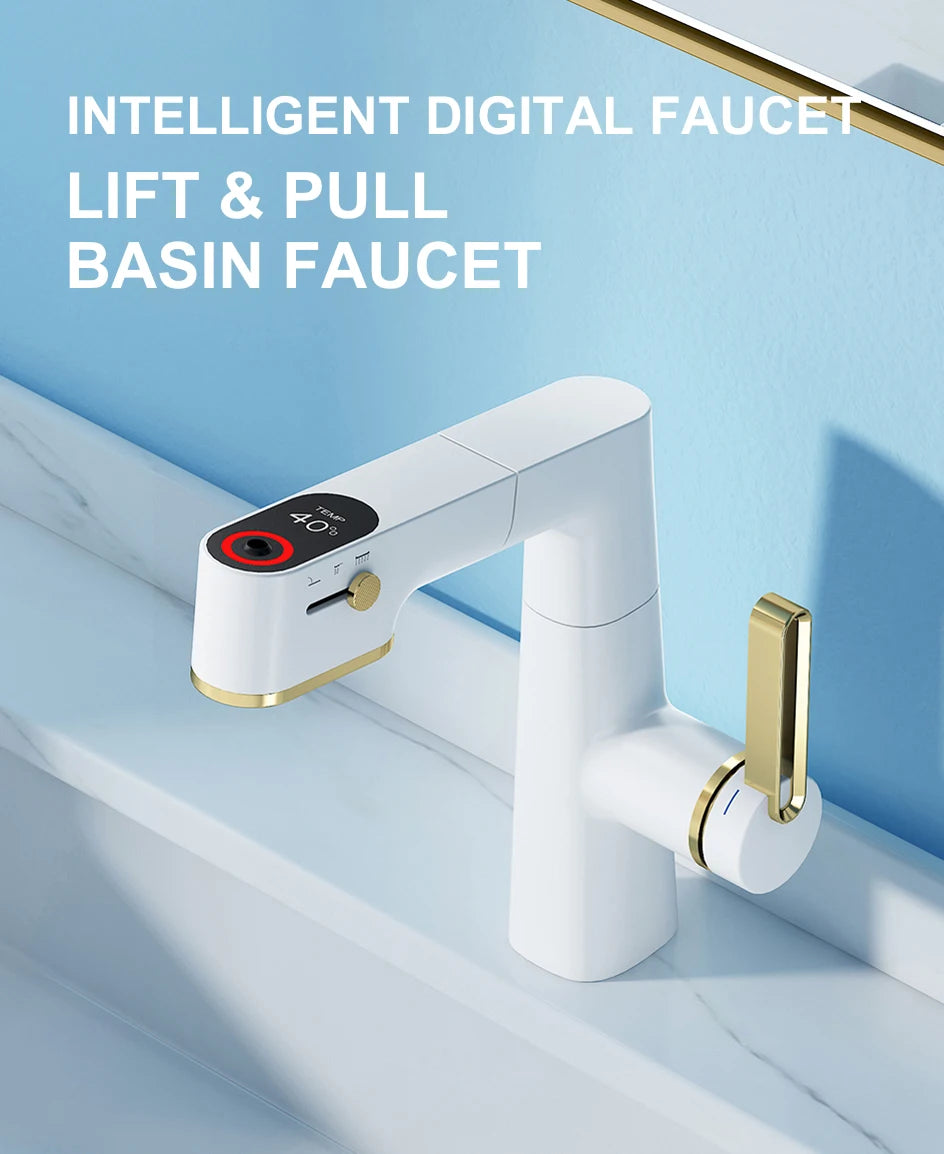 VGX Multifunctional Bathroom Faucets Pull Out Basin Mixer Sink Faucet Gourmet LED Display Tap 360° Tapware Crane Brass Chrome