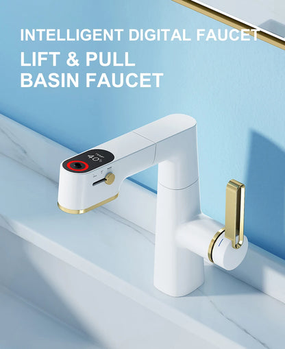 VGX Multifunctional Bathroom Faucets Pull Out Basin Mixer Sink Faucet Gourmet LED Display Tap 360° Tapware Crane Brass Chrome