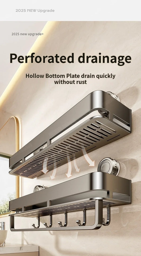 Kein Bohren Saugnapf Saug Badezimmerregal an der Wand Badezimmerregal Toilettenraum Aluminium Hängeregal Badezimmer Organizer Hängen