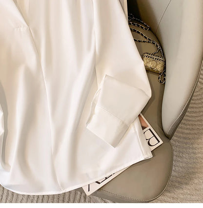 Big Size Women Shirts 2025 Spring Autumn Long Sleeve Office Lady V-Neck Solid Color Blouses Elegant and Youth Woman Tops.