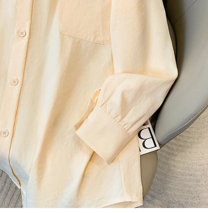 Plus Size Women's Blouses 2025 Spring Autumn Simple Lady Shirts Long Sleeve Big Pockets Shirt Loose Casual Tops.