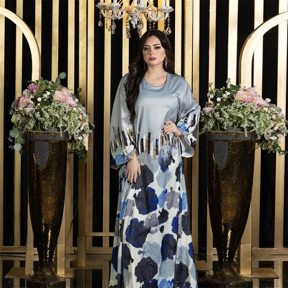 Siskakia Arab Saudi Printing Sequins Long Dresses Galabia Muslim Eid Women Abayas Islam Clothing Turkish African Kebaya 2024 New.