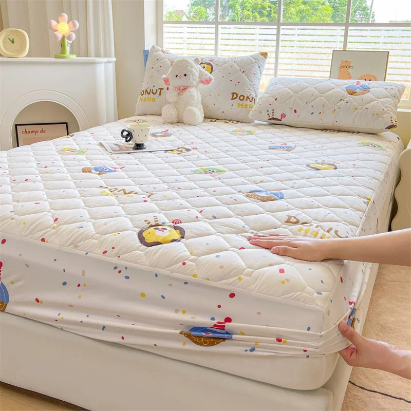 1pc Quilted Bed Cover Floral Style Bedspread Thicken Soft Bed Linen Elastic Mattress Protector cubre colchón (No Pillowcase).