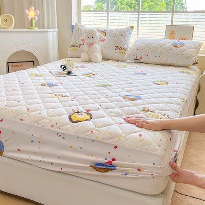 1pc Quilted Bed Cover Floral Style Bedspread Thicken Soft Bed Linen Elastic Mattress Protector cubre colchón (No Pillowcase).