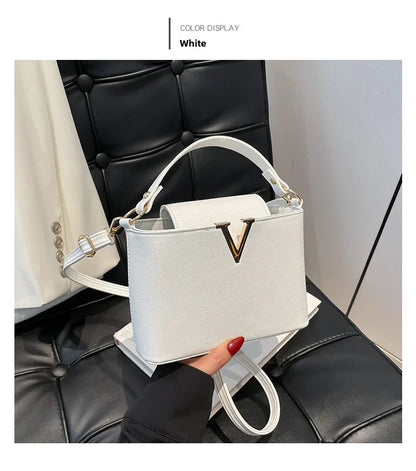 Luxury Women's Tote Bag, Chic V Shaped Stylish Pu Leather Bucket Bag, Top Cover Handbag Women Shoulder Crossbody Bag for Woman.