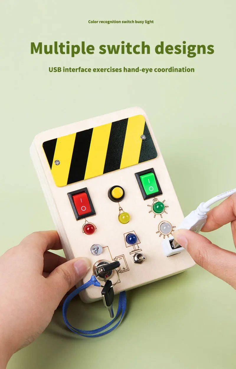 Montessori Busy Board Sensory Toys Wooden With LED Light Switch Control Board Travel Activities Children Games For 2-4 Years Old