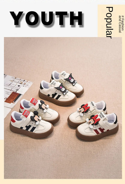 Disney Children's Casual Shoes Cute Minnie Girls Sneakers Fashion Mickey Boys Sport Shoes Anti-slip Soft Sole Kids Board Shoes.