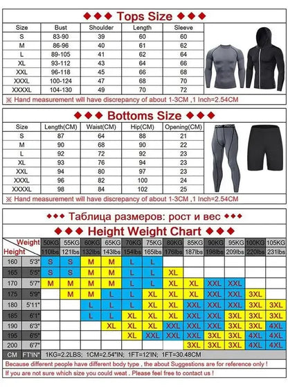 New Men's Tracksuit Gym Fitness Running 2 Pcs/Set Quick Dry Sweat-absorb Compression Sport Suit Clothes Jogging Sport Wear S-3XL.